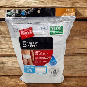 Hanes 5 Pack Tagless Briefs Mens XL 40/42 White Moisture Wicking Flex Waistband